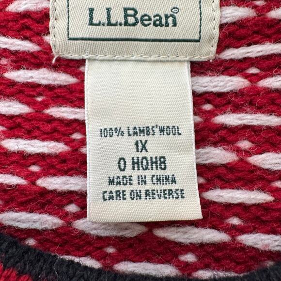 LL Bean Sweater Womens XL/1X Red White Fair Isle Lambswool Button Nordic Knit - Picture 4 of 7